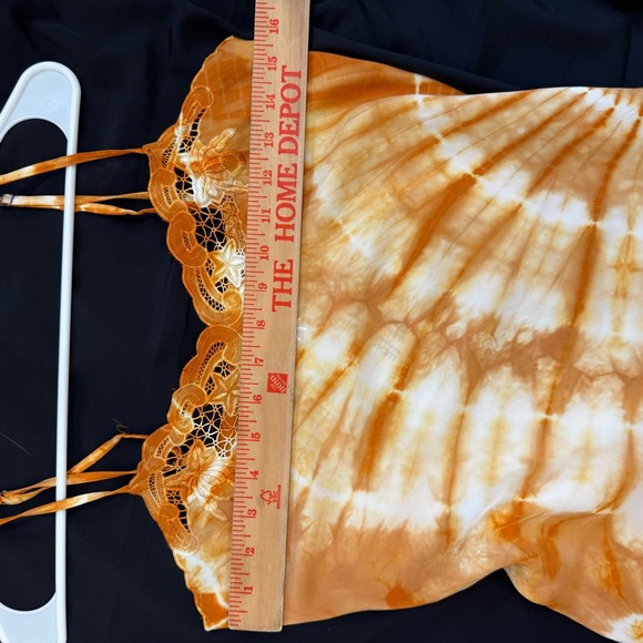 Lucky Brand Orange Tie-Dye Dress Silk Lace Slip XS Surfer Girl - Picture 9 of 12